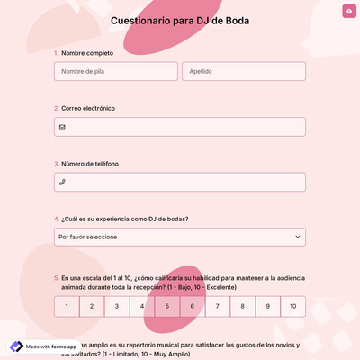 Cuestionario para DJ de Boda