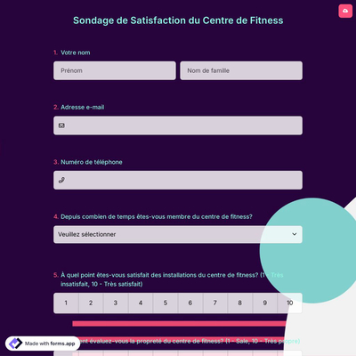 Sondage de Satisfaction du Centre de Fitness