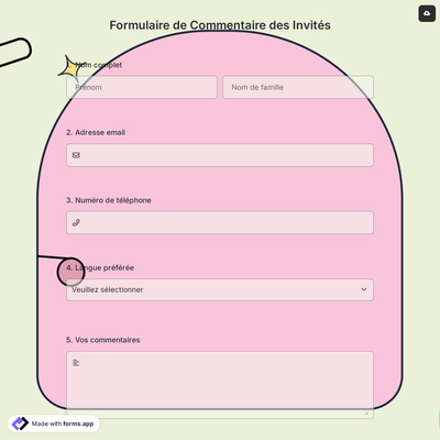 Formulaire de Commentaire des Invités