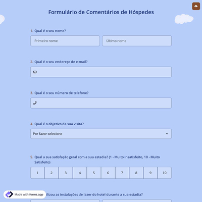 Formulário de Comentários de Hóspedes