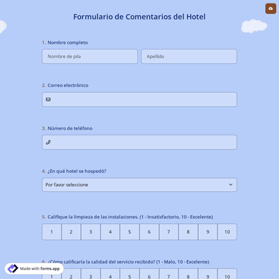 Formulario de Comentarios del Hotel
