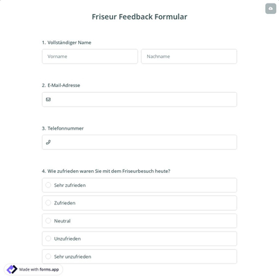 Friseur Feedback Formular