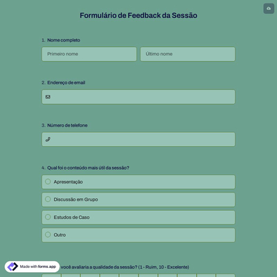 Formulário de Feedback da Sessão
