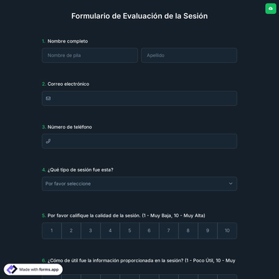Formulario de Evaluación de la Sesión