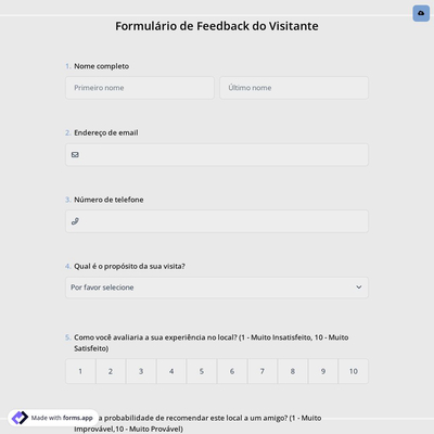 Formulário de Feedback do Visitante