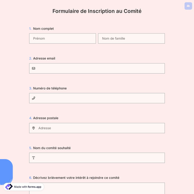 Formulaire de Inscription au Comité