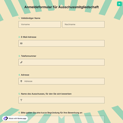 Anmeldeformular für Ausschussmitgliedschaft