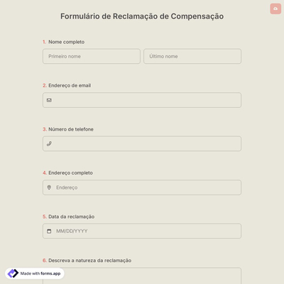Formulário de Reclamação de Compensação