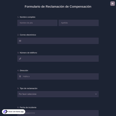 Formulario de Reclamación de Compensación