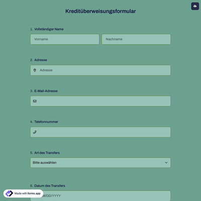 Kreditüberweisungsformular