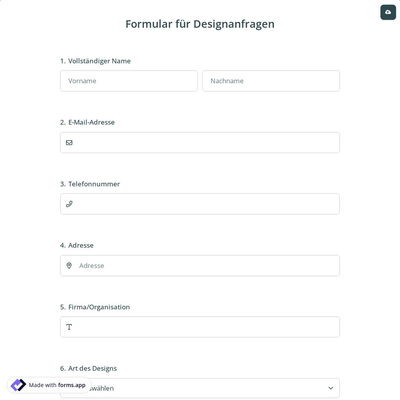 Formular für Designanfragen
