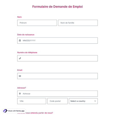 Formulaire de Demande de Emploi