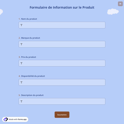 Formulaire de Information sur le Produit