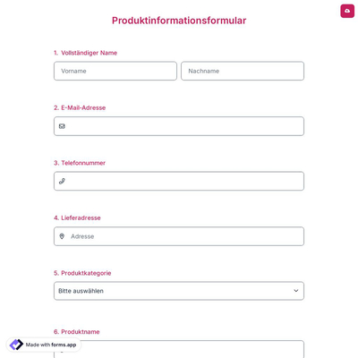Produktinformationsformular