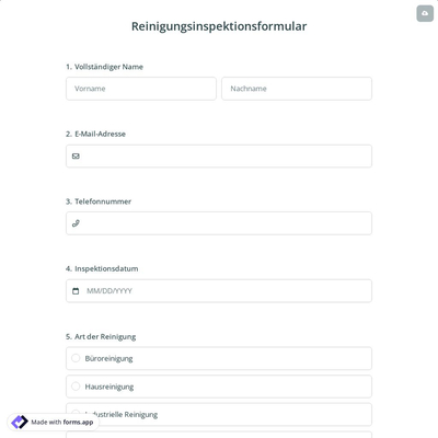 Reinigungsinspektionsformular