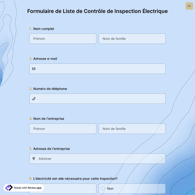 Formulaire de Liste de Contrôle de Inspection Électrique