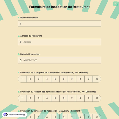 Formulaire de Inspection de Restaurant