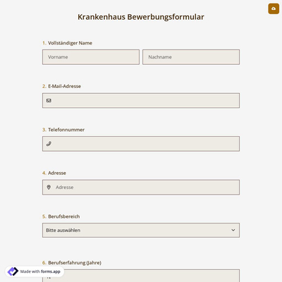 Krankenhaus Bewerbungsformular