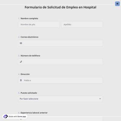 Formulario de Solicitud de Empleo en Hospital