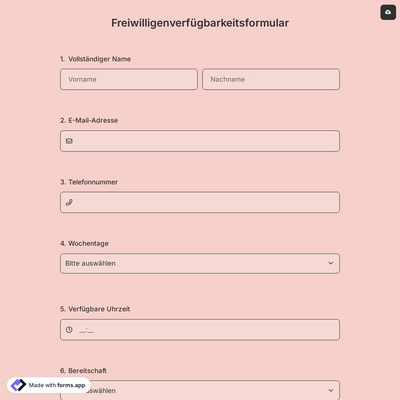 Freiwilligenverfügbarkeitsformular