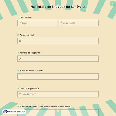 Formulaire de Entretien de Bénévolat