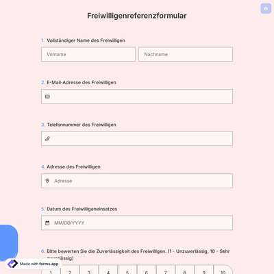 Freiwilligenreferenzformular