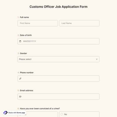 Customs Officer Job Application Form