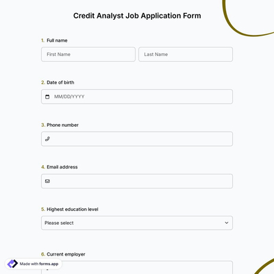 Credit Analyst Job Application Form