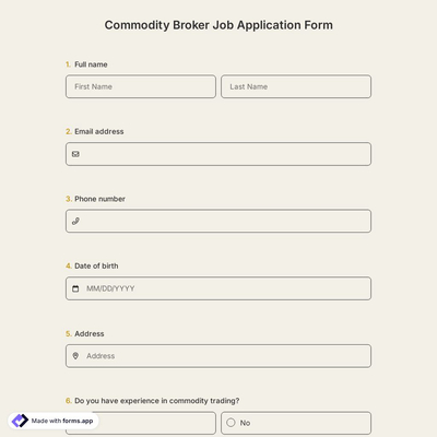Commodity Broker Job Application Form