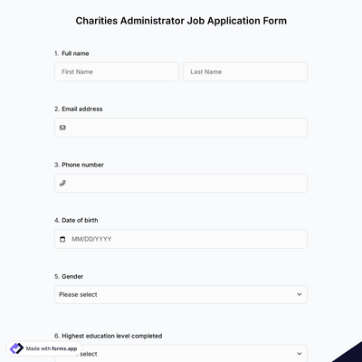 Charities Administrator Job Application Form