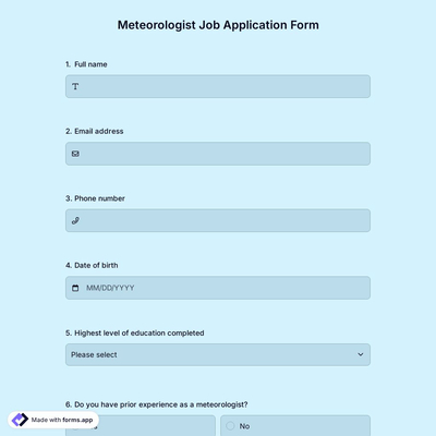 Meteorologist Job Application Form