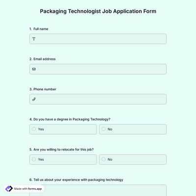Packaging Technologist Job Application Form