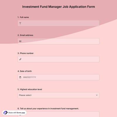 Investment Fund Manager Job Application Form