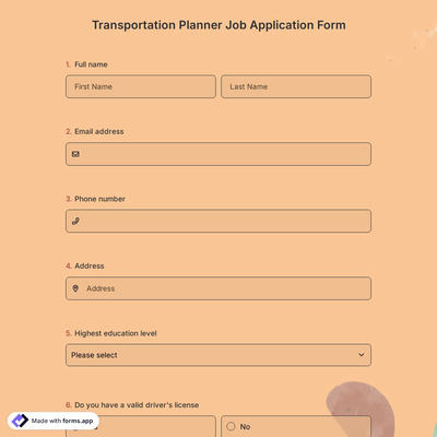 Transportation Planner Job Application Form