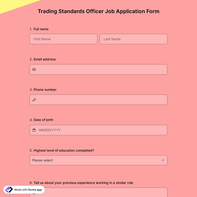 Trading Standards Officer Job Application Form