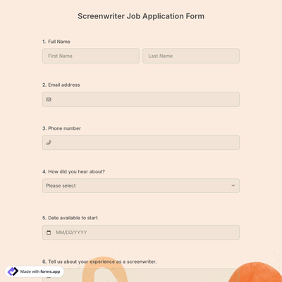 Screenwriter Job Application Form