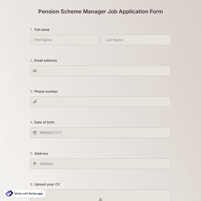 Pension Scheme Manager Job Application Form