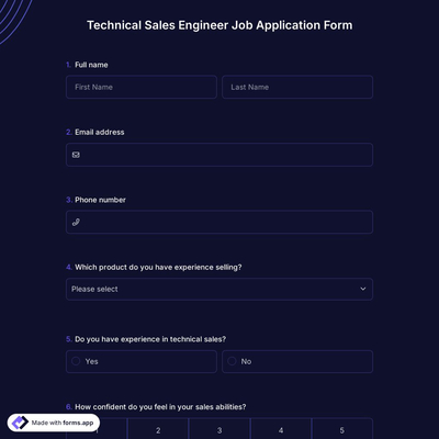 Technical Sales Engineer Job Application Form