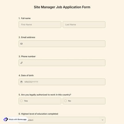 Site Manager Job Application Form