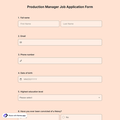 Production Manager Job Application Form