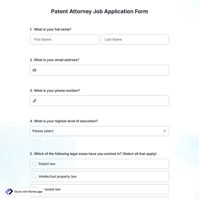 Patent Attorney Job Application Form