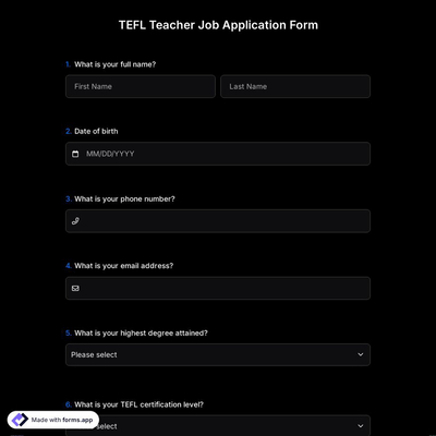 TEFL Teacher Job Application Form