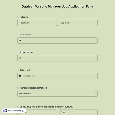 Outdoor Pursuits Manager Job Application Form