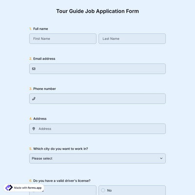 Tour Guide Job Application Form