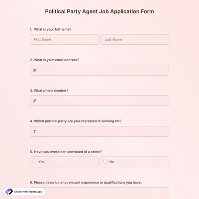 Political Party Agent Job Application Form