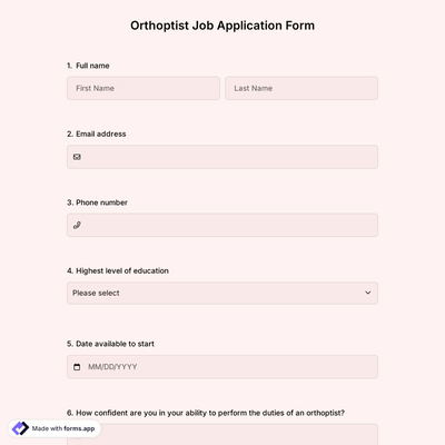 Orthoptist Job Application Form