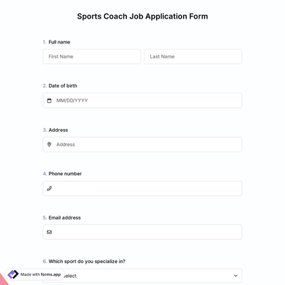 Sports Coach Job Application Form
