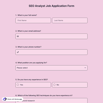 SEO Analyst Job Application Form