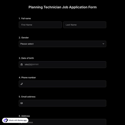 Planning Technician Job Application Form