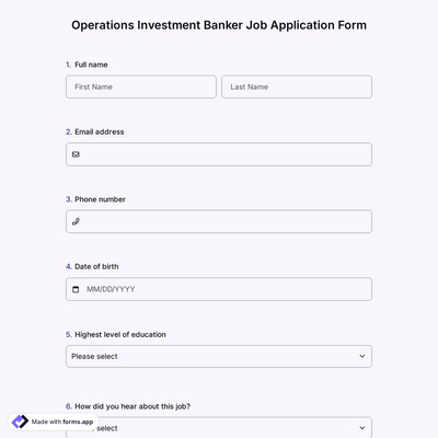 Operations Investment Banker Job Application Form